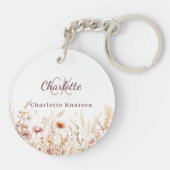 Wildbloemen roze beige monogram sleutelhanger (Achterkant)