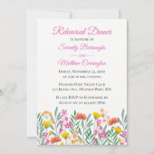 Wildbloemen roze bloemenbruiloft repetitie diner kaart (Voorkant)