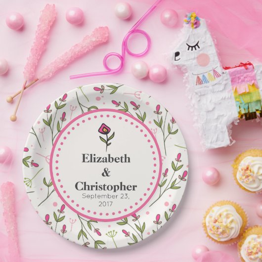 Wildbloemen - Roze en Oranje bloemblaadjes bruilof Papieren Bordje (Feest)