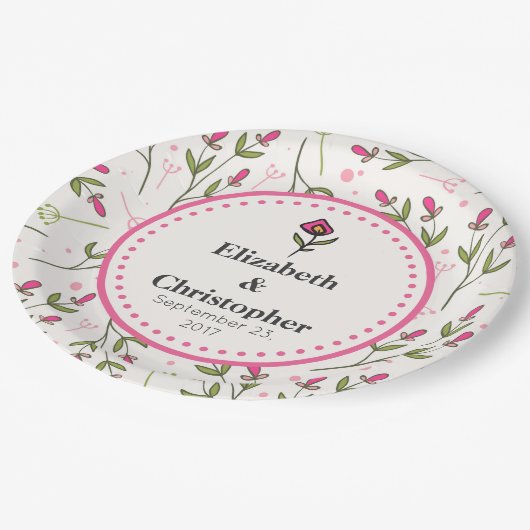 Wildbloemen - Roze en Oranje bloemblaadjes bruilof Papieren Bordje (Gekanteld)