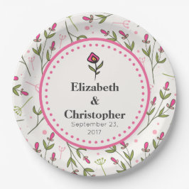 Wildbloemen - Roze en Oranje bloemblaadjes bruilof Papieren Bordje