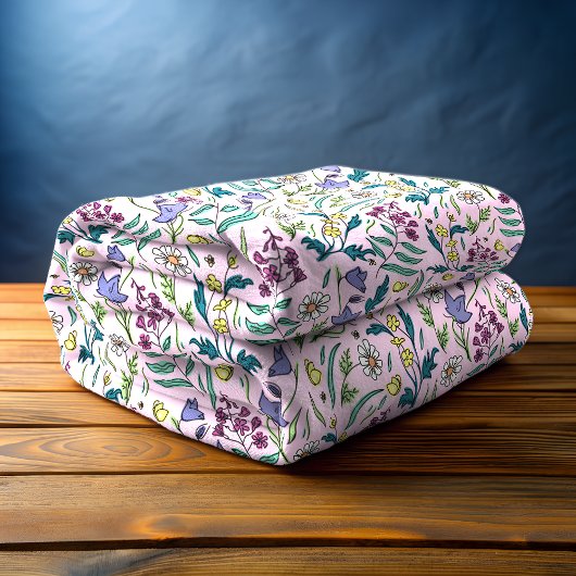 Wildbloemen roze fleece deken, medium deken