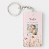 Wildbloemen roze foto monogram sleutelhanger (Voorkant)