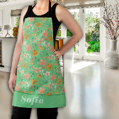 Wildbloemen roze geel patroon aangepaste naam groe schort