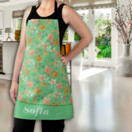 Wildbloemen roze geel patroon aangepaste naam groe schort