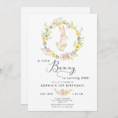 Wildbloemen roze kleine bunny 1 verjaardag kaart (Voorkant / Achterkant)