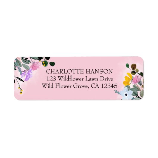  Wildbloemen Roze Return Address Label (Voorkant)