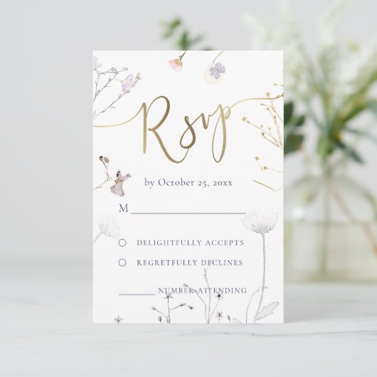 wildbloemen RSVP bruiloft Kaartje (Staand voorkant)