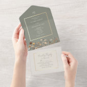 Wildbloemen Sage Green Wedding All In One Uitnodiging (Afscheurbaar)