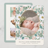 Wildbloemen Sage Meisje Foto Geboorte Aankondiging (Voorkant / Achterkant)