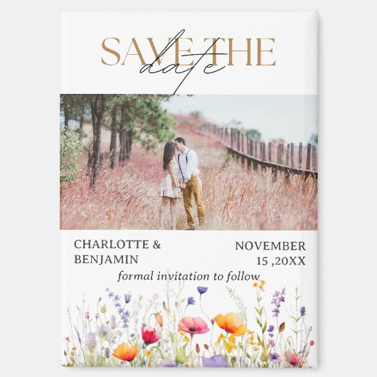 Wildbloemen Save The Date Huwelijk Magneet (Voorkant)
