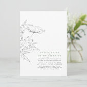 Wildbloemen Schets Elegant Sage Gray Wedding Kaart (Staand voorkant)