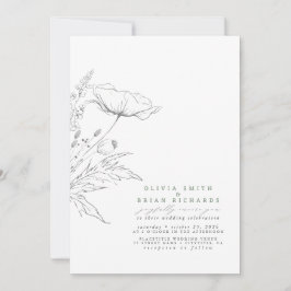 Wildbloemen Schets Elegant Sage Gray Wedding Kaart