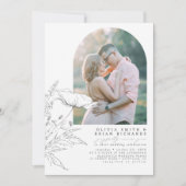 Wildbloemen Schketch Elegant Weddenfoto Kaart (Voorkant)