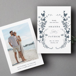 Wildbloemen Silhouet Bruiloft Foto Navy Blue Save The Date