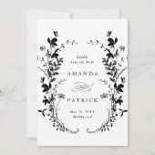 Wildbloemen Silhouet Bruiloft Foto Zwart & Wit Save The Date (Voorkant)