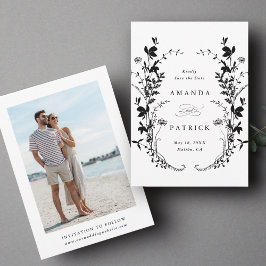 Wildbloemen Silhouet Bruiloft Foto Zwart & Wit Save The Date