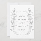 Wildbloemen Silhouet krans bruiloft foto grijs Save The Date (Voorkant)