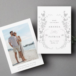 Wildbloemen Silhouet krans bruiloft foto grijs Save The Date