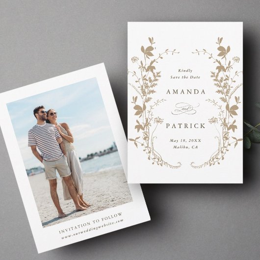 Wildbloemen Silhouet krans bruiloft foto Tan Save The Date