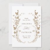 Wildbloemen Silhouet krans bruiloft foto Tan Save The Date (Voorkant)