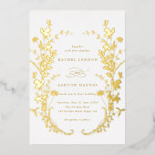 Wildbloemen Silhouet krans bruiloft goud Folie Uitnodiging (Voorkant)