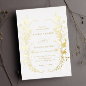 Wildbloemen Silhouet krans bruiloft goud Folie Uitnodiging