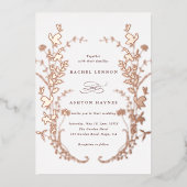 Wildbloemen Silhouet Krans Bruiloft Roos Goud Folie Uitnodiging (Voorkant)