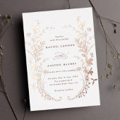 Wildbloemen Silhouet Krans Bruiloft Roos Goud Folie Uitnodiging