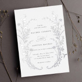 Wildbloemen Silhouet Krans Bruiloft Zilver Folie Uitnodiging