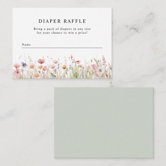 Wildbloemen | Spring Baby shower Luier Raffle Informatiekaartje (Voorkant / Achterkant)