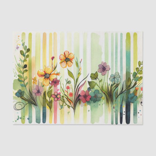 Wildbloemen Streep Paarse Groene Bloemen Decoupage Tissuepapier (Voorkant)