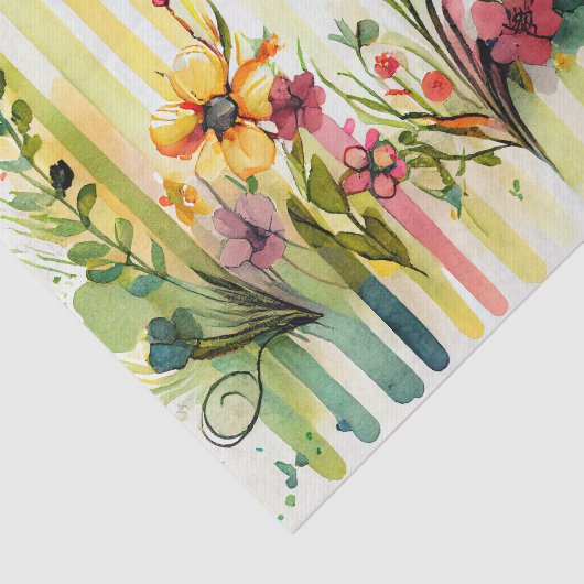 Wildbloemen Streep Paarse Groene Bloemen Decoupage Tissuepapier (Detail)