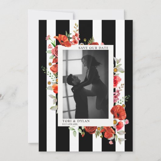 Wildbloemen Stripe Weddenschap Foto slaat de datum Save The Date (Voorkant)