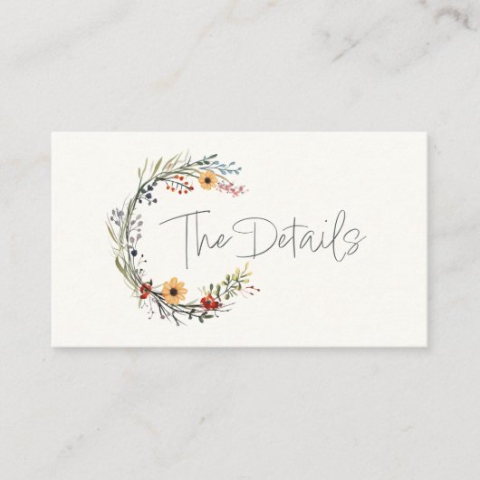 Wildbloemen trouwkrans de details informatiekaartje (Voorkant)