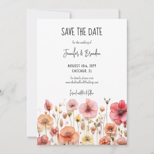 Wildbloemen vers gedrukt Save the Date Foto Kaart (Voorkant)