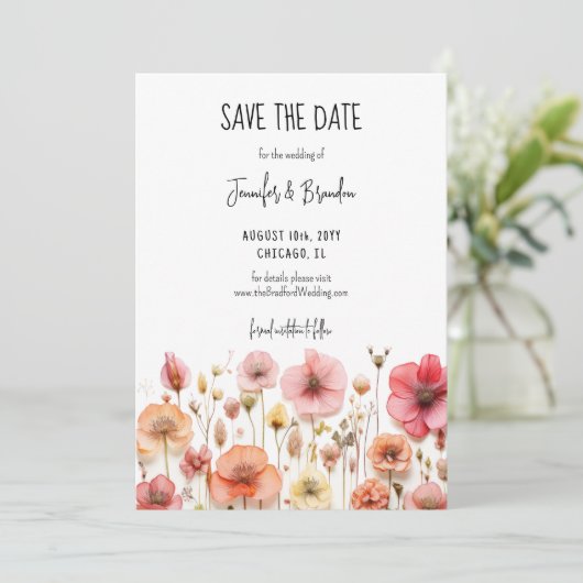 Wildbloemen vers gedrukt Save the Date Foto Kaart (Staand voorkant)