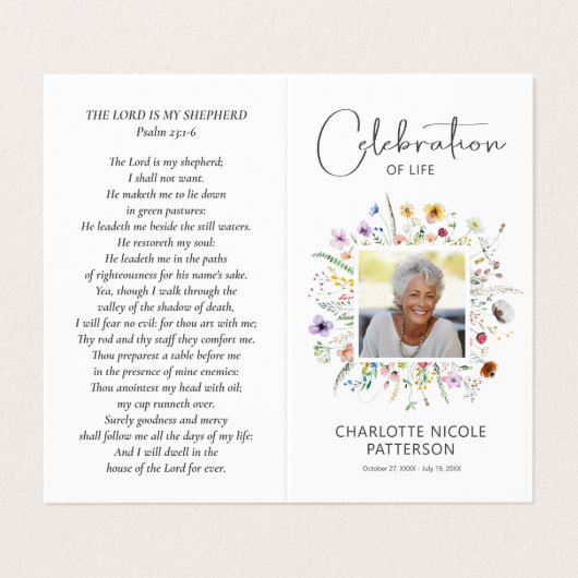 Wildbloemen Viering van het leven Foto Gebed Kaart Visitekaartje (Buitenkant ongevouwen)