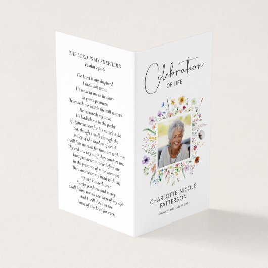 Wildbloemen Viering van het leven Foto Gebed Kaart Visitekaartje (Buitenkant)