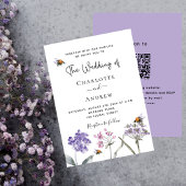 Wildbloemen violet roze QR RSVP details bruiloft Kaart