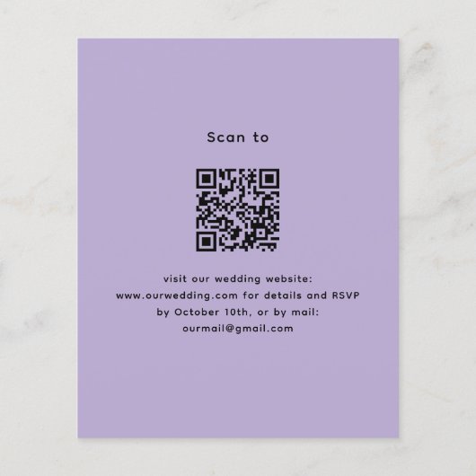 Wildbloemen violette QR budget bruiloft uitnodigin (Achterkant)