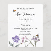 Wildbloemen violette QR budget bruiloft uitnodigin (Voorkant)