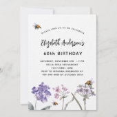 Wildbloemen violette roze bijen luxe verjaardag kaart (Voorkant)