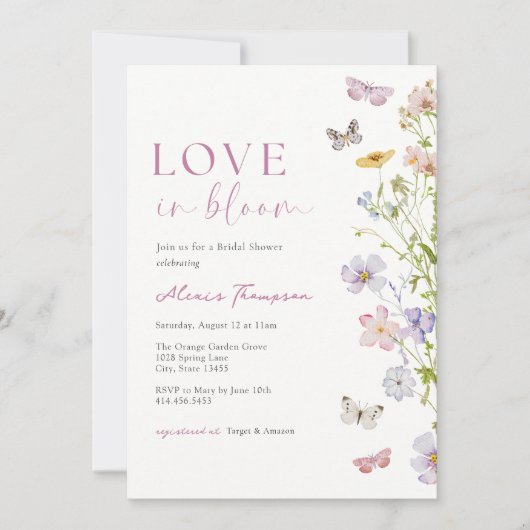 Wildbloemen Vlinder Liefde in Bloom Vrijgezellenfe Kaart (Voorkant)