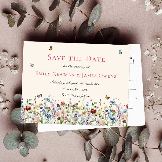 Wildbloemen & Vlinders Bruiloft Save the Date Briefkaart