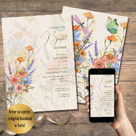Wildbloemen Vrijgezellenfeest BOHO Gedrukt of digi Kaart
