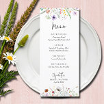 Wildbloemen Vrijgezellenfeest Menu<br><div class="desc">De menu's van het vrijgezellenfeest van de wilde bloem kenmerken dainty bloemen bij de bovenkant en de bodem samen met uw voedselartikelen op deze menu's. Wat u op het scherm ziet,  is wat u afgedrukt en naar u verzendt. Controleer uw bestelling tweemaal voordat u deze verzendt.</div>
