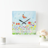 wildbloemen waterverf aanpasbare bloemen vierkante klok (Huis)