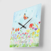 wildbloemen waterverf aanpasbare bloemen vierkante klok (Hoek)