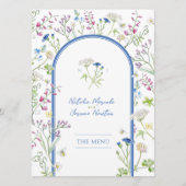Wildbloemen waterverf blauw bruiloft Flat Menu (Voorkant)